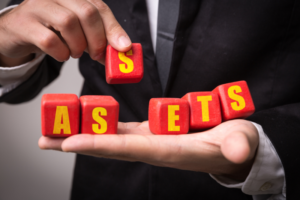 The word "Assets" in man's hand