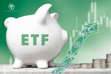 White piggy bank, ETF, Exchange Traded Fund. Coins, Money arrow up | Image credit: The Smart Investor